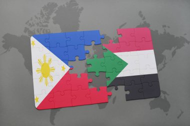 Filipinler ve sudan bir dünya haritası üzerinde bayrağı ile bulmaca