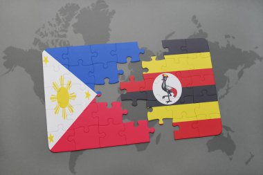 Filipinler ve uganda ulusal bayrak bir dünya haritası üzerinde ile bulmaca
