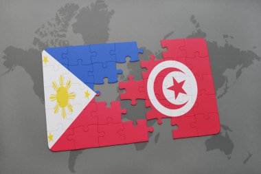Filipinler ve Tunus bir dünya haritası üzerinde bayrağı ile bulmaca
