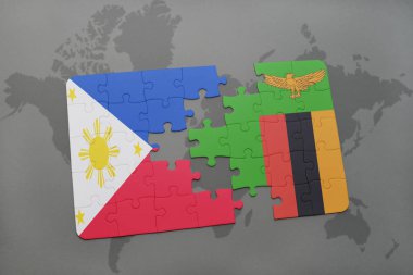 Filipinler ve Zambiya bir dünya haritası üzerinde bayrağı ile bulmaca