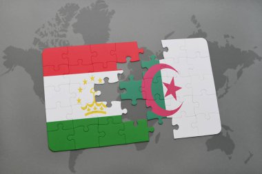 Tacikistan ve Cezayir ulusal bayrak bir dünya haritası üzerinde ile bulmaca