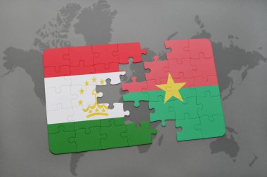 Tacikistan ve burkina faso ulusal bayrak bir dünya haritası üzerinde ile bulmaca