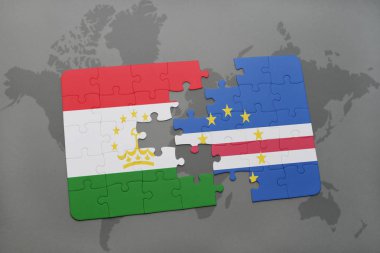 Tacikistan ve cape verde ulusal bayrak bir dünya haritası üzerinde ile bulmaca