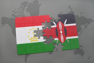 Tacikistan ve kenya ulusal bayrak bir dünya haritası üzerinde ile bulmaca
