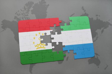 Tacikistan ve sierra leone bir dünya haritası üzerinde bayrağı ile bulmaca