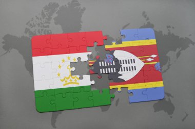 Tacikistan ve Svaziland ulusal bayrak bir dünya haritası üzerinde ile bulmaca
