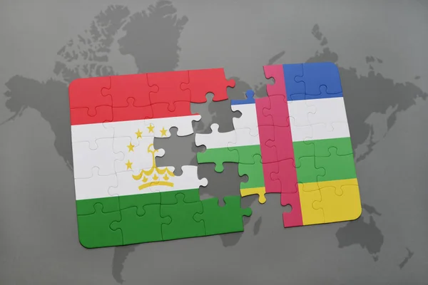 puzzle with the national flag of tajikistan and central african republic on a world map