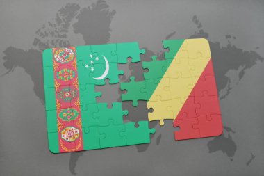 Türkmenistan bayrağı ve bir dünya haritası üzerinde Kongo Cumhuriyeti ile bulmaca