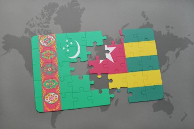 Türkmenistan ve togo bir dünya haritası üzerinde bayrağı ile bulmaca
