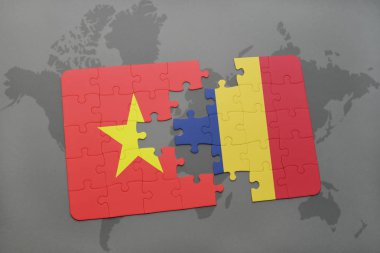 vietnam ve bir dünya haritası üzerinde Çad bayrağı ile bulmaca