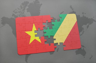 vietnam bayrağı ve bir dünya haritası üzerinde Kongo Cumhuriyeti ile bulmaca
