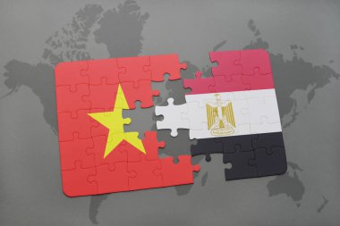 vietnam ve Mısır ulusal bayrak bir dünya haritası üzerinde ile bulmaca