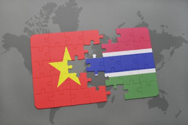 vietnam ve Gambiya ulusal bayrak bir dünya haritası üzerinde ile bulmaca