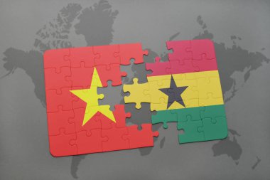 vietnam ve Gana bir dünya haritası üzerinde bayrağı ile bulmaca