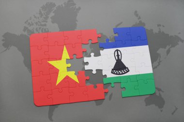 bir dünya haritası üzerinde vietnam ve Lesoto bayrağı ulusal ile bulmaca