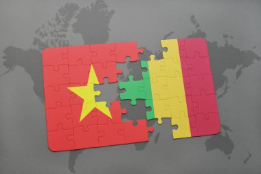 vietnam ve mali bir dünya haritası üzerinde bayrağı ile bulmaca