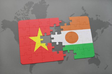 vietnam ve Nijer bir dünya haritası üzerinde bayrağı ile bulmaca