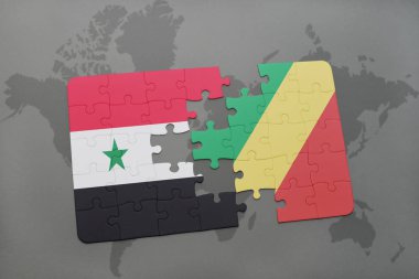 Suriye bayrağı ve bir dünya haritası üzerinde Kongo Cumhuriyeti ile bulmaca