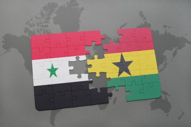 Suriye ve Gana bir dünya haritası üzerinde bayrağı ile bulmaca