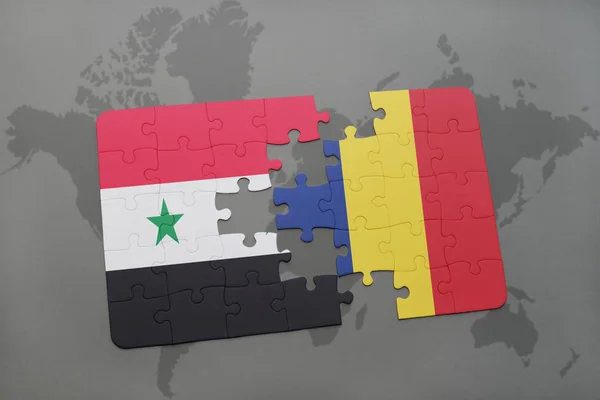 Головоломка з національним прапором Сирії та Чаду на карті світу — стокове фото