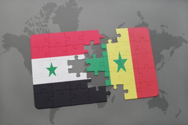 Suriye ve senegal ulusal bayrak bir dünya haritası üzerinde ile bulmaca