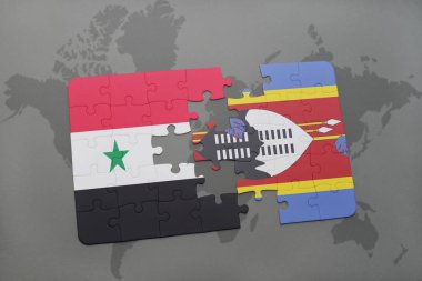 Suriye ve Svaziland ulusal bayrak bir dünya haritası üzerinde ile bulmaca