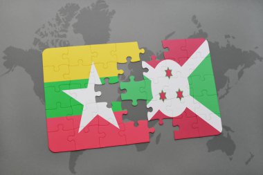 bir dünya haritası üzerinde myanmar ve burundi bayrağı ulusal ile bulmaca