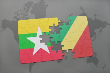 myanmar bayrağı ve bir dünya haritası üzerinde Kongo Cumhuriyeti ile bulmaca