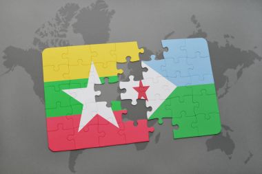 bir dünya haritası üzerinde myanmar ve Cibuti bayrağı ulusal ile bulmaca