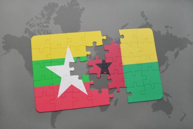 myanmar ve Gine bayrağı ile bulmaca bissau bir dünya haritası üzerinde