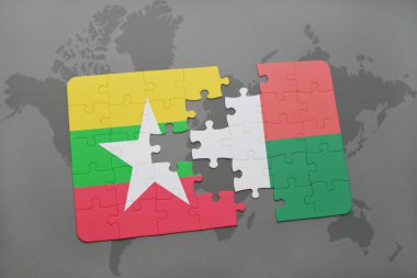 bir dünya haritası üzerinde myanmar ve Madagaskar bayrağı ulusal ile bulmaca