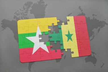 myanmar ve senegal ulusal bayrak bir dünya haritası üzerinde ile bulmaca