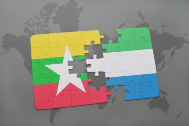myanmar ve sierra leone bir dünya haritası üzerinde bayrağı ile bulmaca
