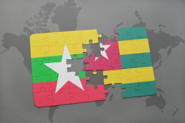 myanmar ve togo bir dünya haritası üzerinde bayrağı ile bulmaca