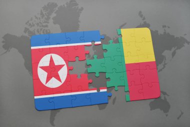 Kuzey Kore ve benin bir dünya haritası üzerinde bayrağı ile bulmaca