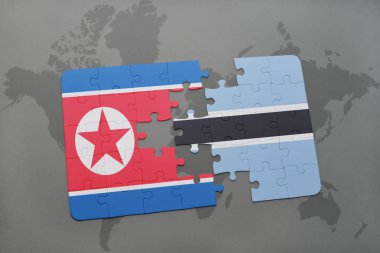 Kuzey Kore ve botswana bir dünya haritası üzerinde bayrağı ile bulmaca
