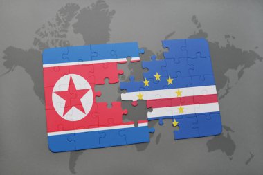 Kuzey Kore ve cape verde ulusal bayrak bir dünya haritası üzerinde ile bulmaca