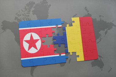 Kuzey Kore ve bir dünya haritası üzerinde Çad bayrağı ile bulmaca