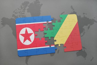 Kuzey Kore bayrağı ve bir dünya haritası üzerinde Kongo Cumhuriyeti ile bulmaca