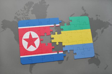 Kuzey Kore ve gabon bir dünya haritası üzerinde bayrağı ile bulmaca