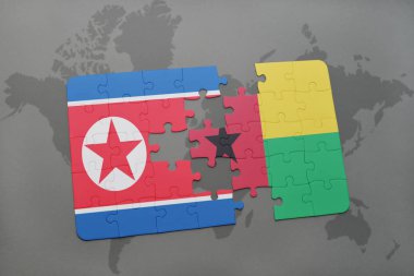 Kuzey Kore ve Gine bissau bir dünya haritası üzerinde bayrağı ile bulmaca