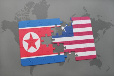 Kuzey Kore ve Liberya ulusal bayrak bir dünya haritası üzerinde ile bulmaca