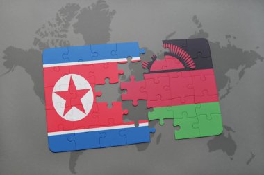 Kuzey Kore ve Malavi bir dünya haritası üzerinde bayrağı ile bulmaca