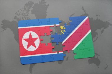 Kuzey Kore ve Namibya ulusal bayrak bir dünya haritası üzerinde ile bulmaca