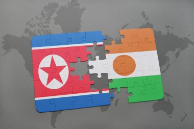 Kuzey Kore ve Nijer bir dünya haritası üzerinde bayrağı ile bulmaca