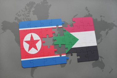 Kuzey Kore ve sudan bir dünya haritası üzerinde bayrağı ile bulmaca