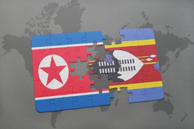 Kuzey Kore ve Svaziland ulusal bayrak bir dünya haritası üzerinde ile bulmaca