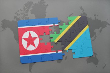 Kuzey Kore ve Tanzanya bir dünya haritası üzerinde bayrağı ile bulmaca