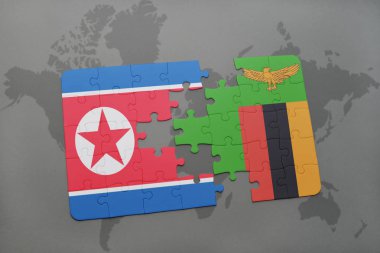 Kuzey Kore ve Zambiya bir dünya haritası üzerinde bayrağı ile bulmaca