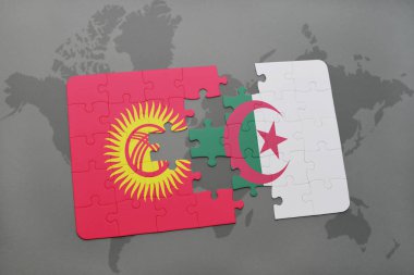 Kırgızistan ve Cezayir ulusal bayrak bir dünya haritası üzerinde ile bulmaca